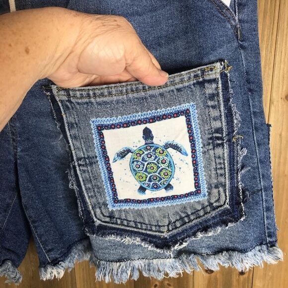 Upcycled NWT Celebrity Pink Paper-bag The Pepper Denim Shorts Sz XL OOAK - Picture 4 of 14